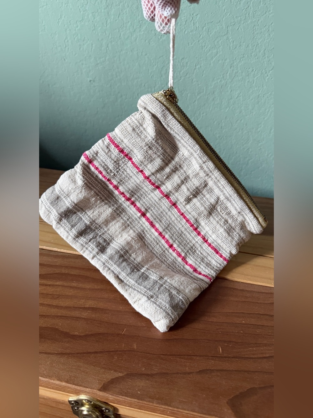 m. lande California Handmade Woven Stripe Cosmetic Zip Pouch Bag 7 x 7.5”